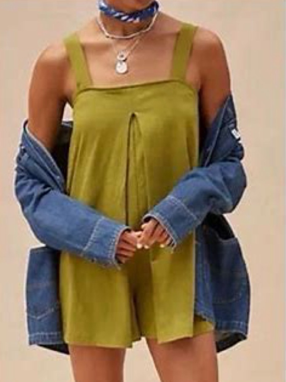 Free People FP Beach Nichola Romper Olive Green Pleated Jumpsuit Shorts